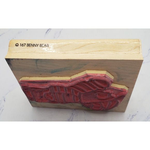 Baseball Cap Little Boy Benny Bear D.O.T.S. Wood Mounted Rubber Stamp - Picture 3 of 7